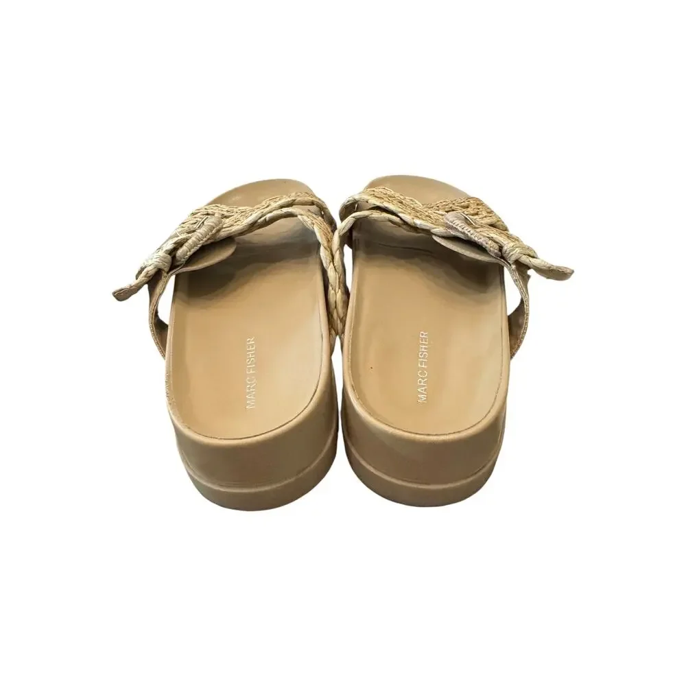 Marc Fisher Grayce Raffia Buckle Slide Sandals Beige 9.5M